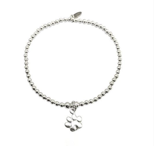 Dollie Paw Print Charm Silver Bracelet