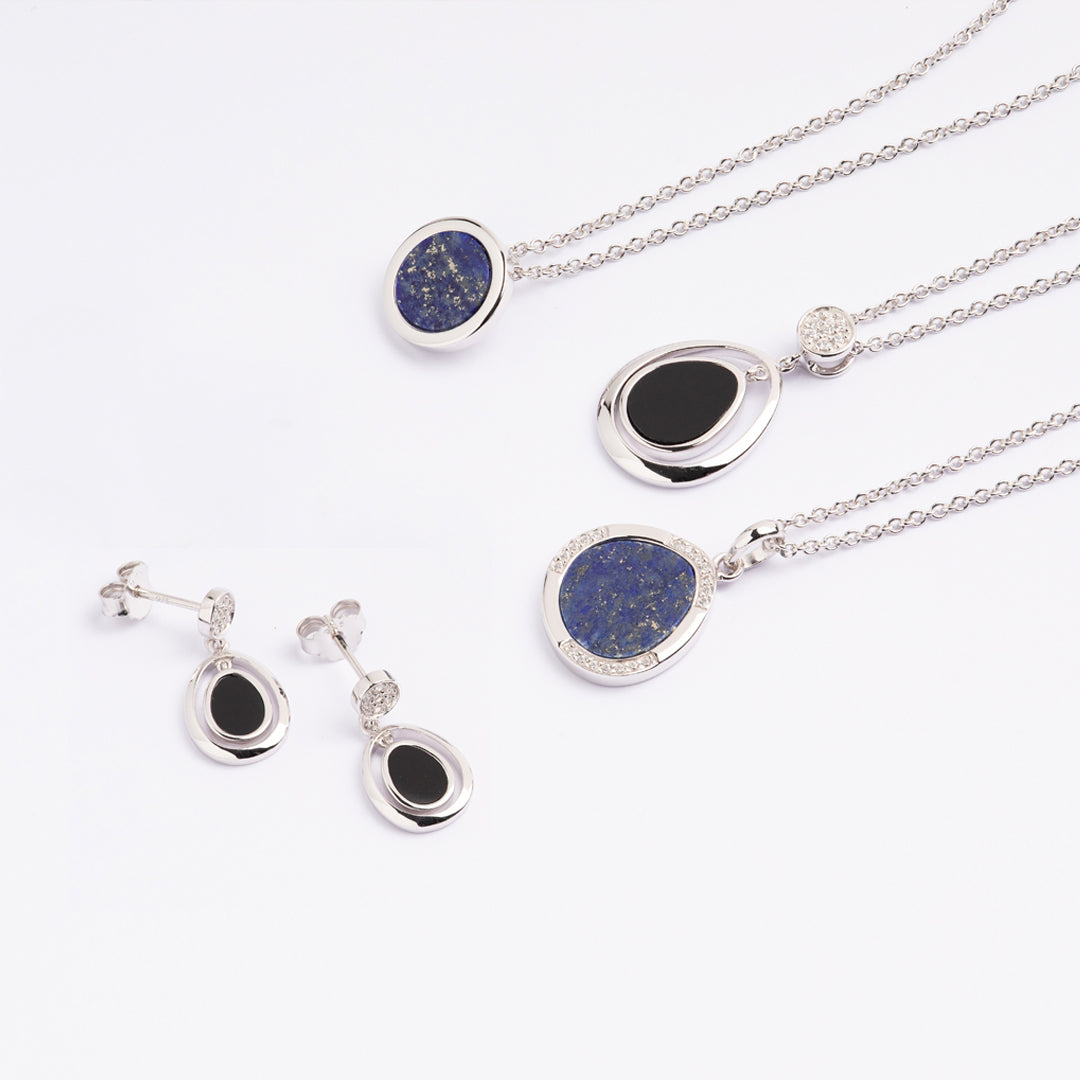 Unique&Co Lapis and Cubic Zirconia Silver Drop Earrings