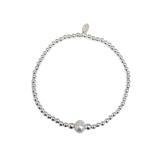 Dollie White Pearl Silver Beaded Bracelet
