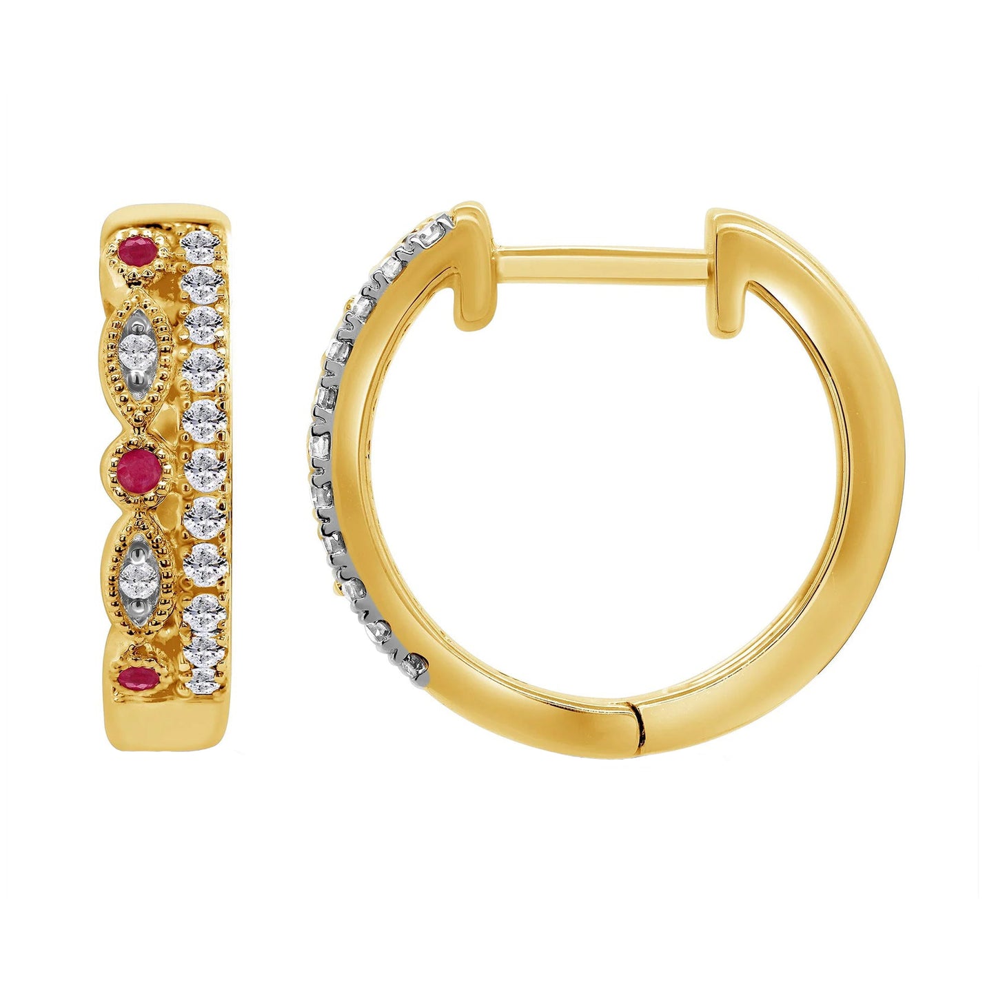 Ruby and Diamond Hoop Earrings in 9ct Gold