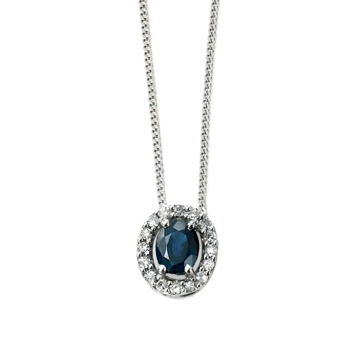 Sapphire and Diamond Cluster Pendant in 9ct White Gold