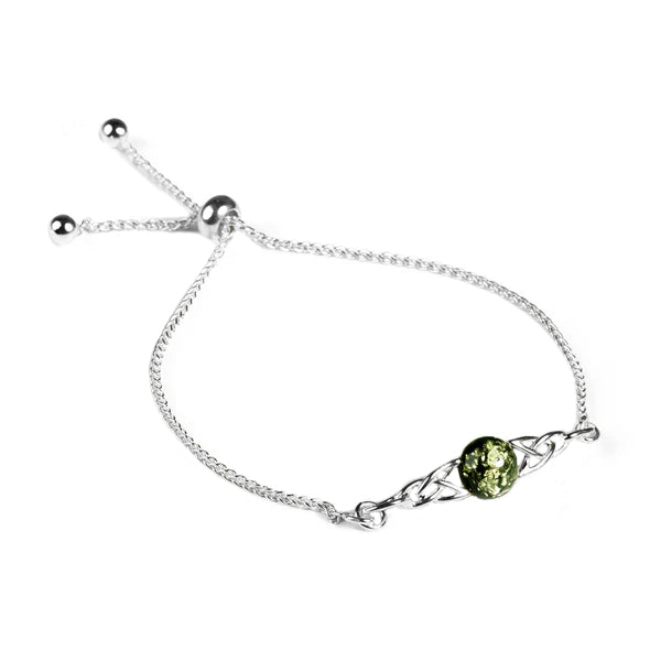 Henryka Green Amber Celtic Style Silver Toggle Bracelet