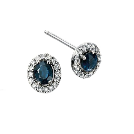 Sapphire and Diamond Cluster Stud Earrings in 9ct White Gold