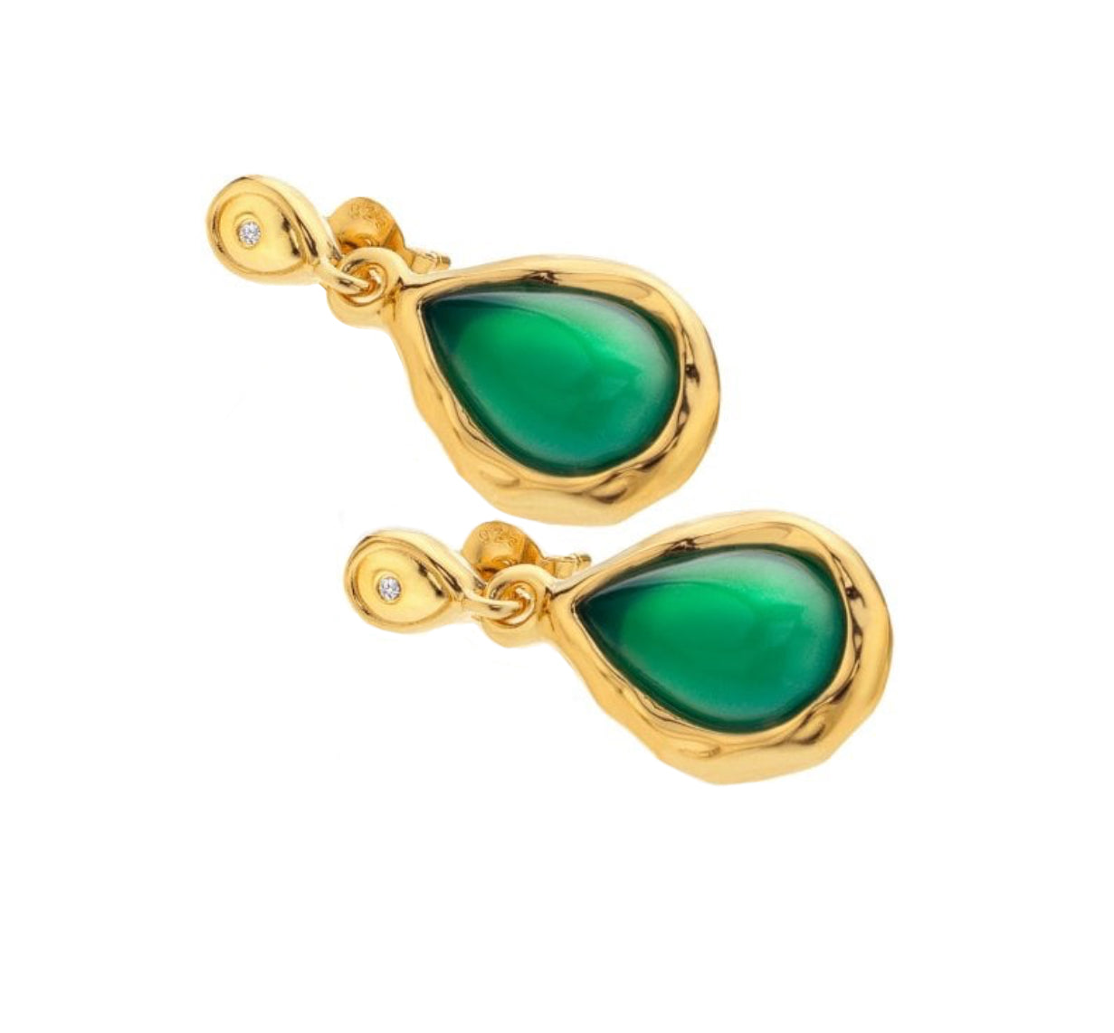 Hot Diamonds Green Agate Teardrop Gold Plated Drop Earrings