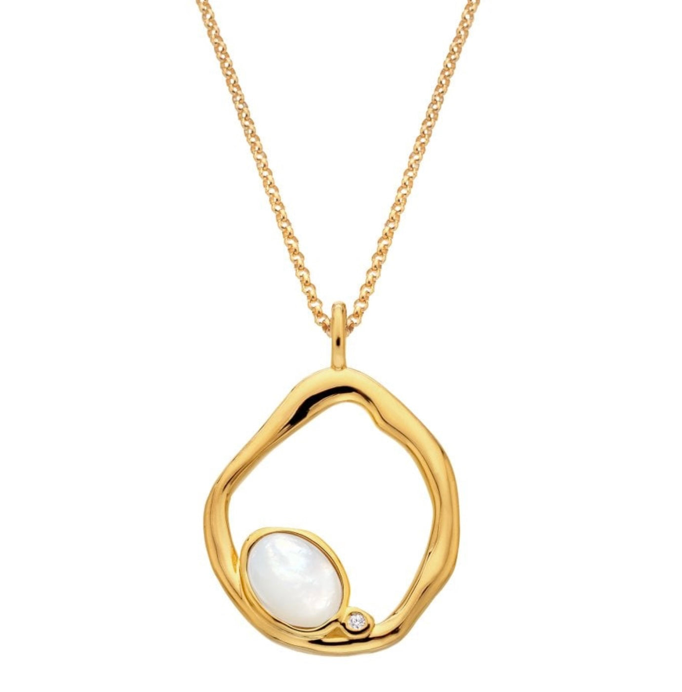 Hot Diamonds Offset Mother of Pearl Oval Gold Plated Necklace