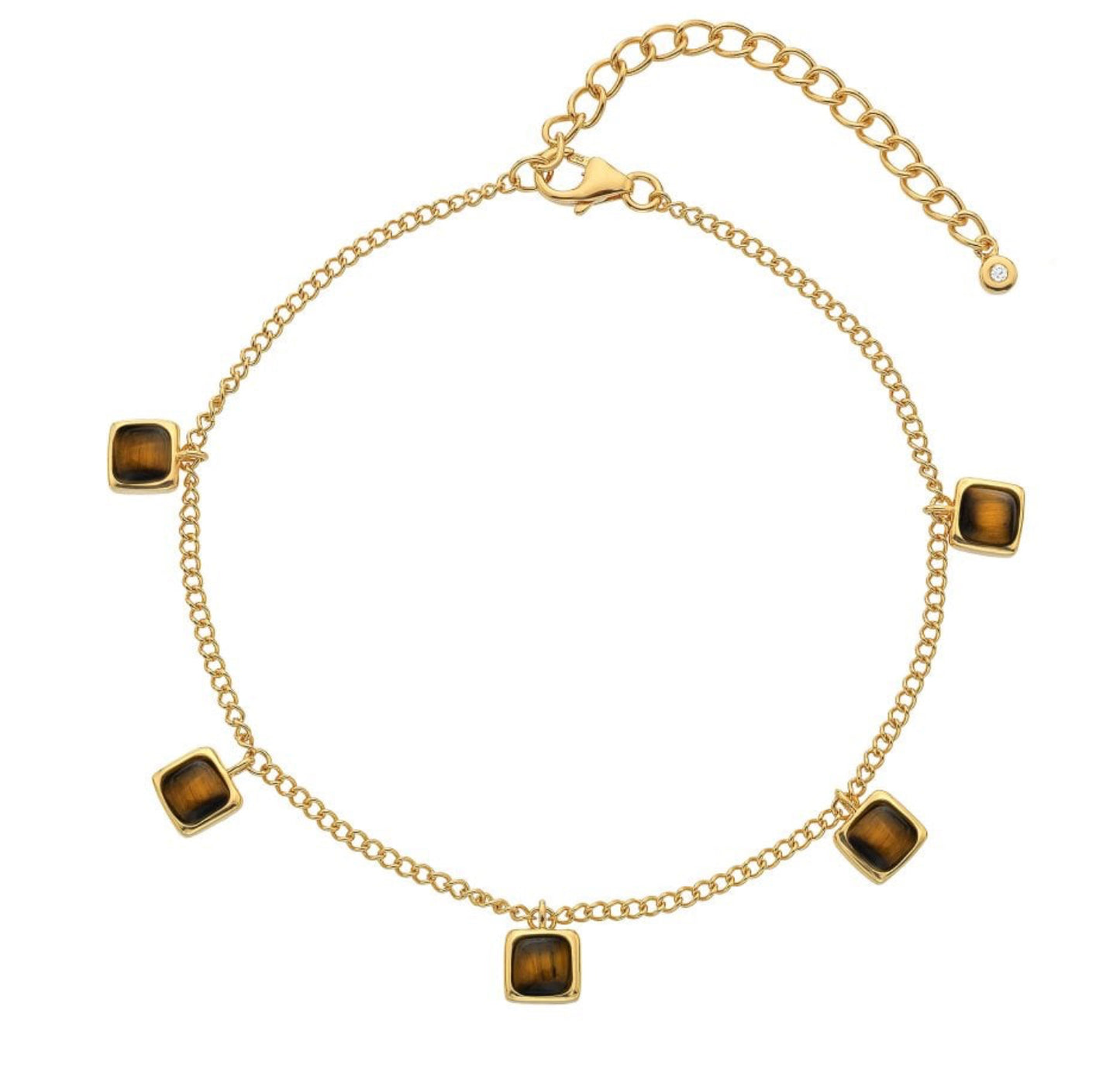 Hot Diamonds Square Tigers Eye Charm Gold Plated Bracelet