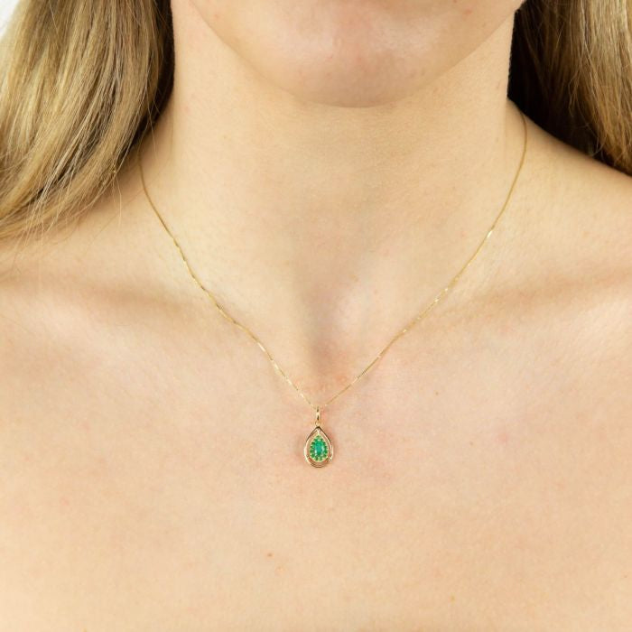 Emerald Teardrop Cluster Pendant in 9ct Gold