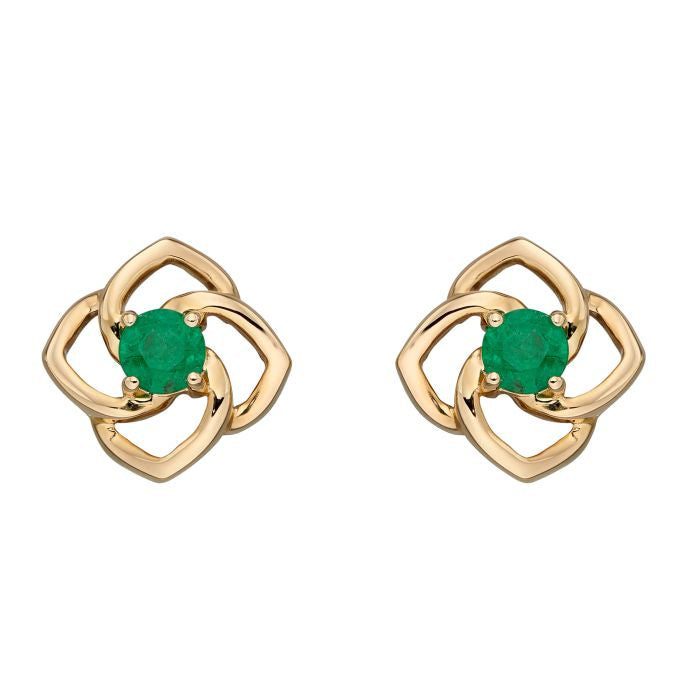 Open Flower Design with Emerald Matching Set in 9ct Gold