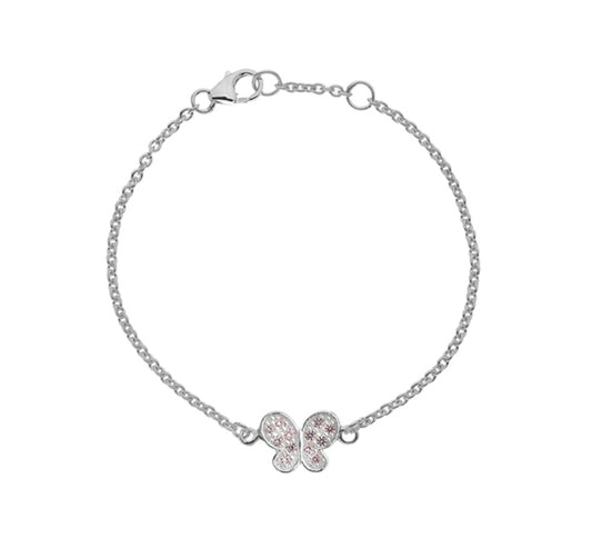 Silver Children’s Bracelet with Pink Cubic Zirconia Butterfly Charm
