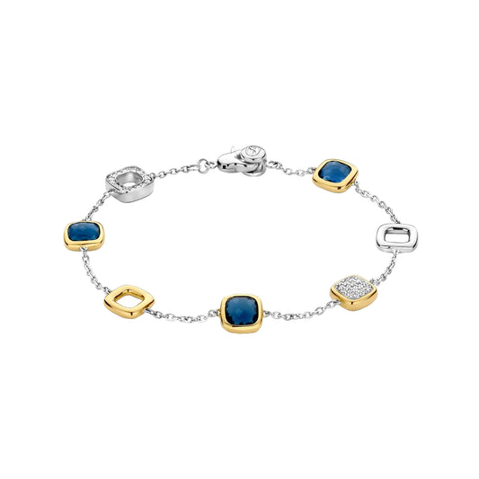 Ti Sento Blue Stone Square Charm Bracelet with Cubic Zirconia