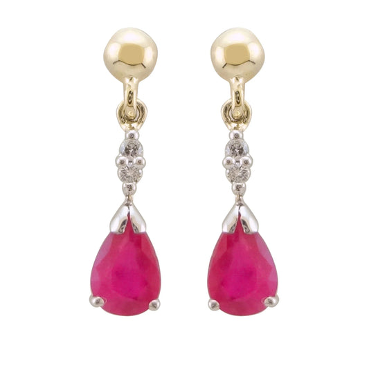 9ct Gold Teardrop Ruby and Diamond Drop Earrings