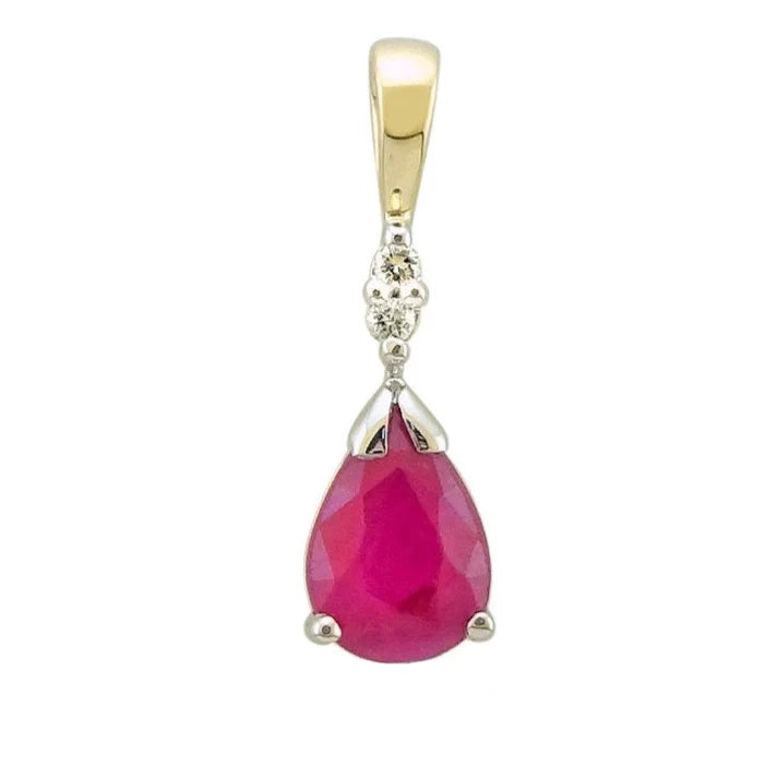 9ct Gold Teardrop Ruby and Diamond Pendant
