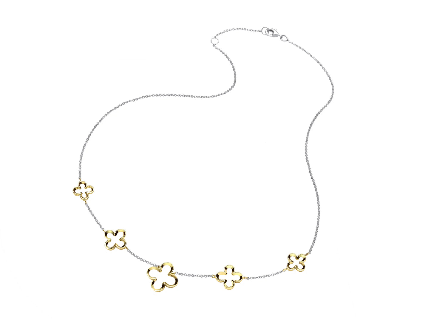 9ct Gold Open Flowers on White Gold Chain Necklet