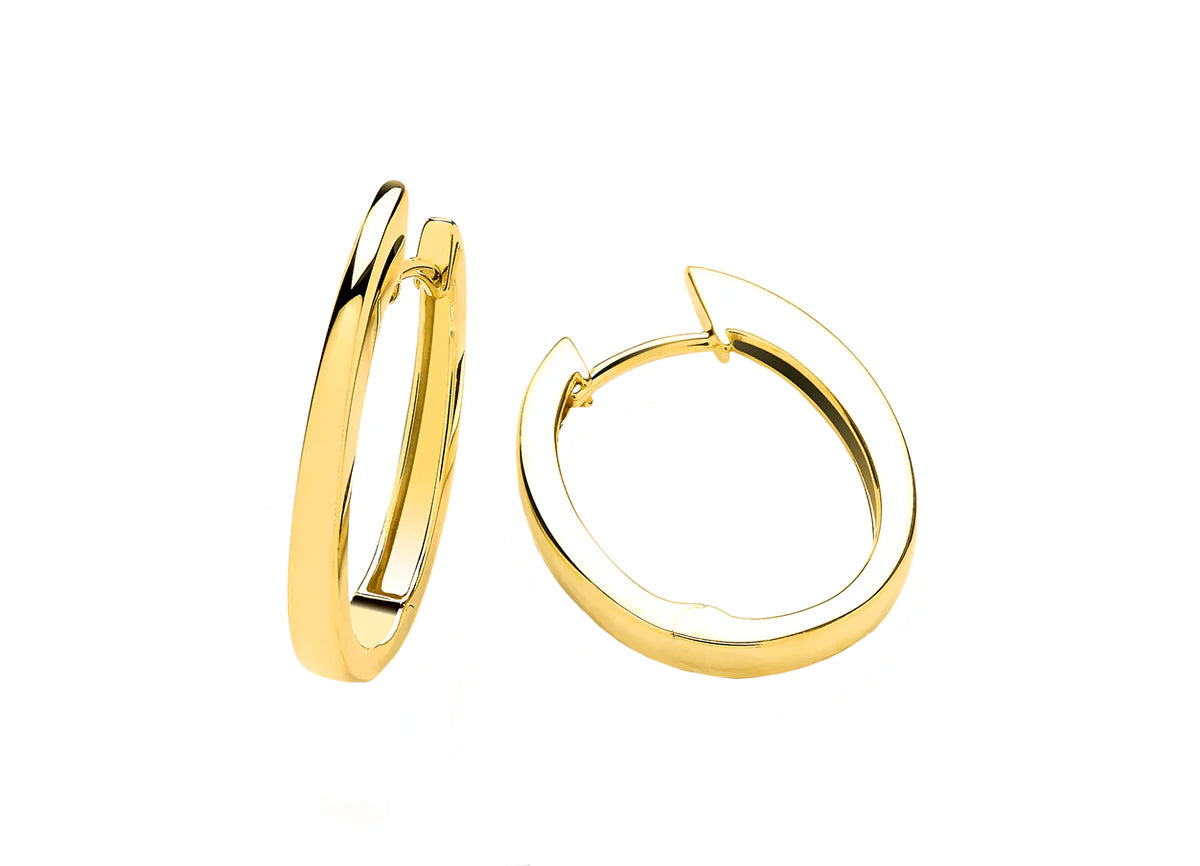 Gold Plated Silver Square Section Oval Hoop Earrings