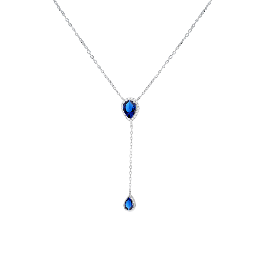 Silver and Cubic Zirconia Cluster Drop Lariat Necklace