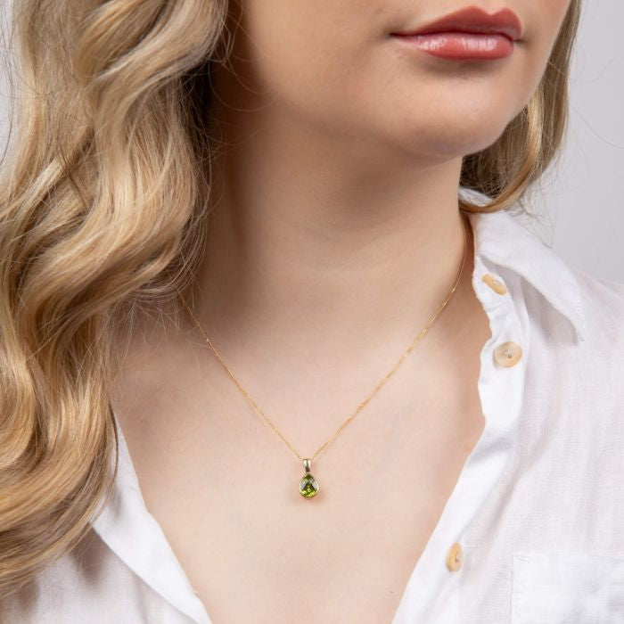 Peridot Teardrop Pendant in 9ct Gold