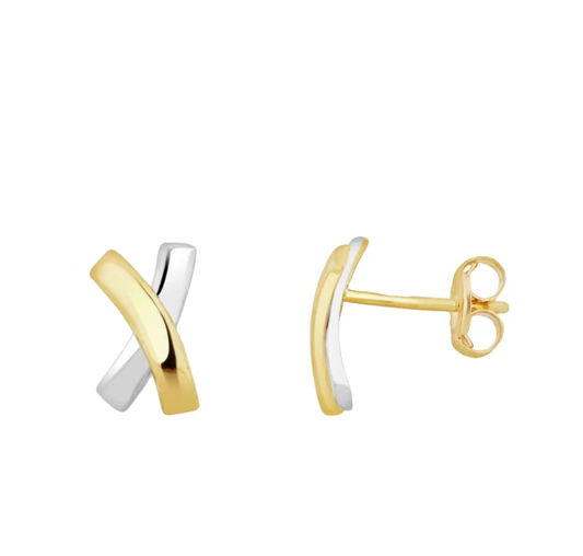 Two Tone Kiss Stud Earrings in 9ct Gold