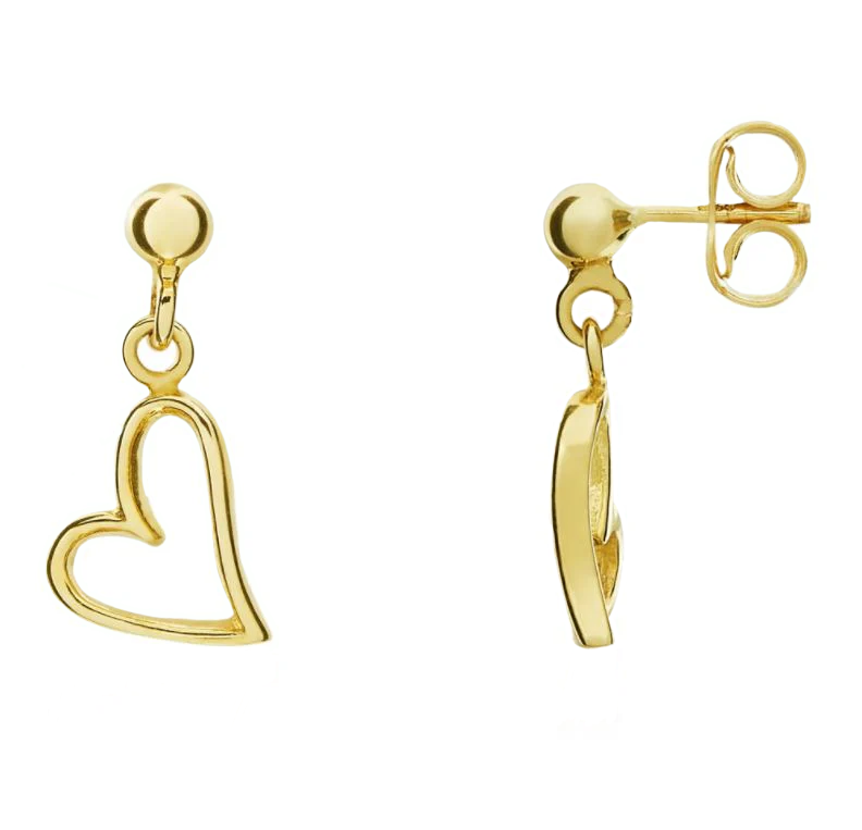 Heart Drop Stud Earrings in 9ct Gold
