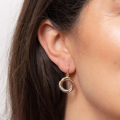 Tri-Colour Open Circle Drop Earrings in 9ct Gold