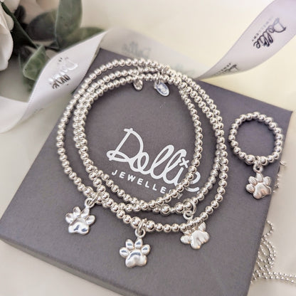 Dollie Paw Print Charm Silver Bracelet