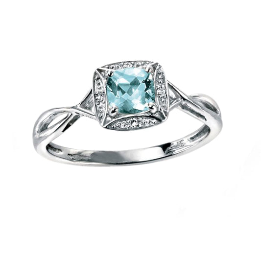 Aquamarine and Diamond Twist Design Ring in 9ct White Gold