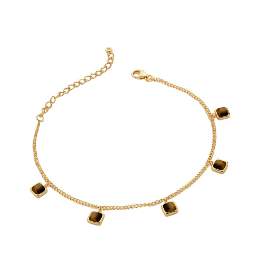 Hot Diamonds Square Tigers Eye Charm Gold Plated Bracelet