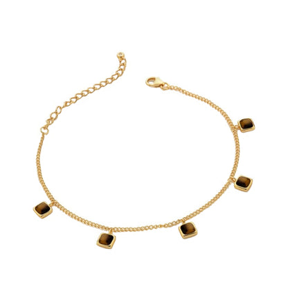 Hot Diamonds Square Tigers Eye Charm Gold Plated Bracelet