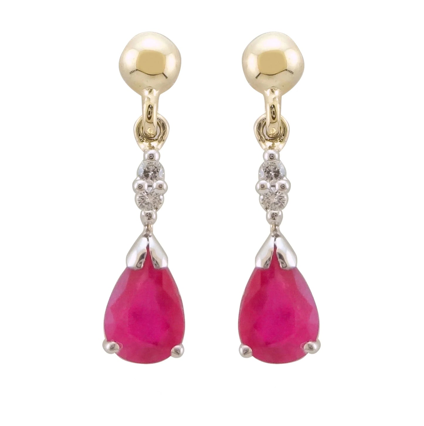 9ct Gold Teardrop Ruby and Diamond Drop Earrings