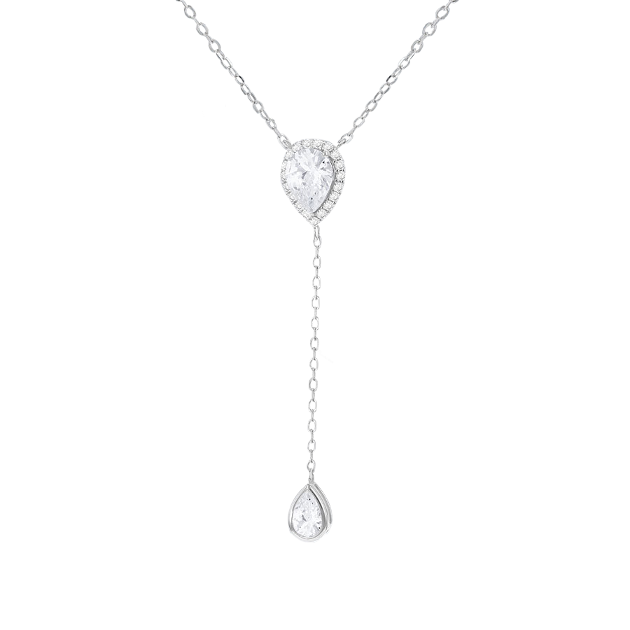Silver and Cubic Zirconia Cluster Drop Lariat Necklace