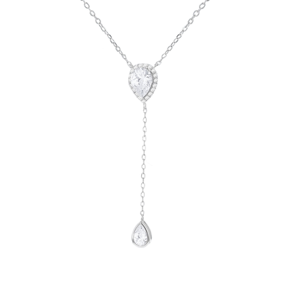 Silver and Cubic Zirconia Cluster Drop Lariat Necklace