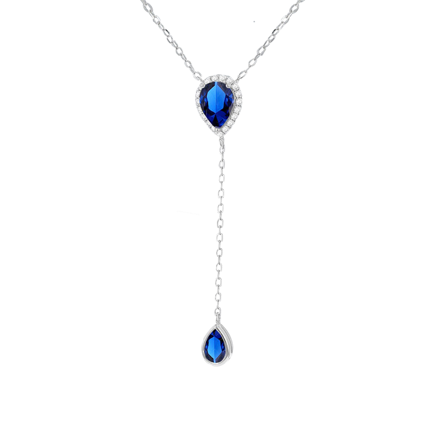 Silver and Cubic Zirconia Cluster Drop Lariat Necklace