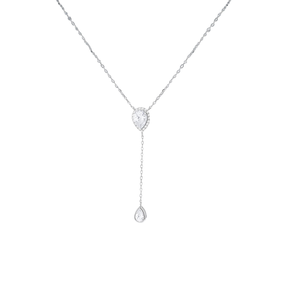Silver and Cubic Zirconia Cluster Drop Lariat Necklace
