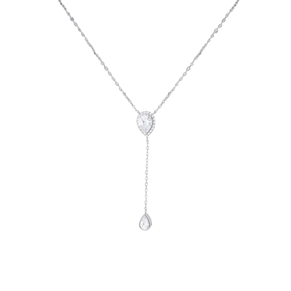 Silver and Cubic Zirconia Cluster Drop Lariat Necklace