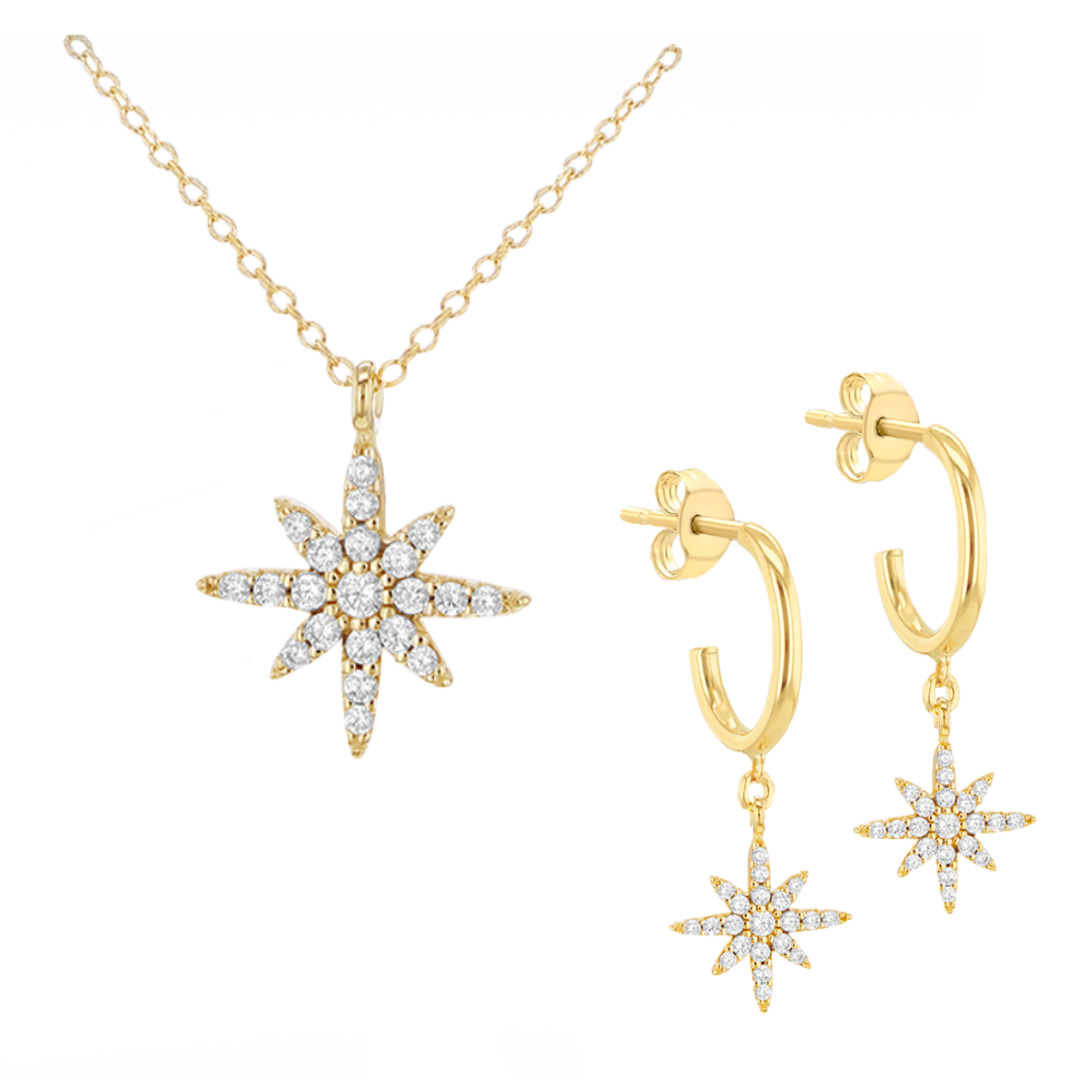 Gold Cubic Zirconia North Star Matching Set