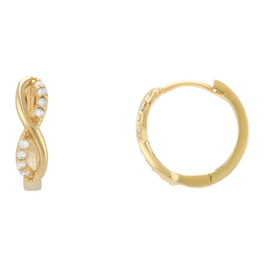 Gold Infinity Huggie Hoop Earrings with Cubic Zirconia