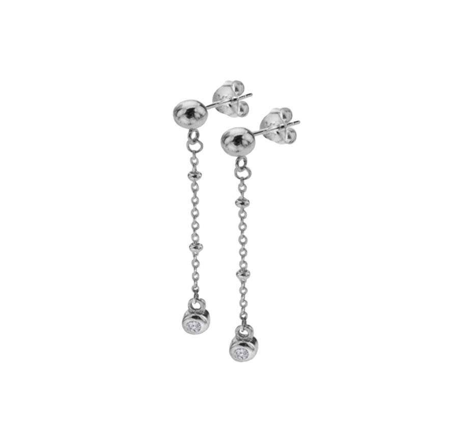 Cubic Zirconia Bead Drop Stud Silver Earrings